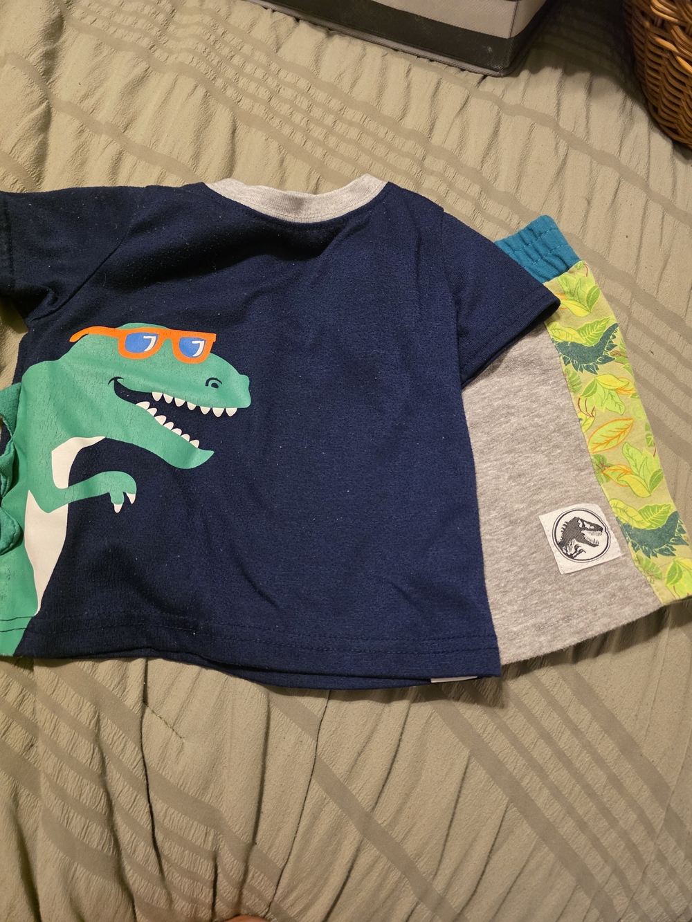 Navy Blue Dinosaur Graphic Kids Tee And Dino Shorts